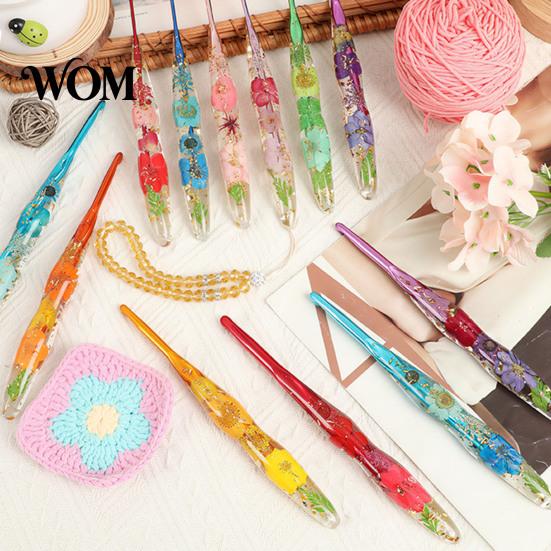 Comfortable Grip Crochet Hook Resin for Beginners, Crocheting Lovers, 2.0mm-8.0mm Ergonomic Artistic with Long Floral Handle Blankets, Dolls, Shawls,