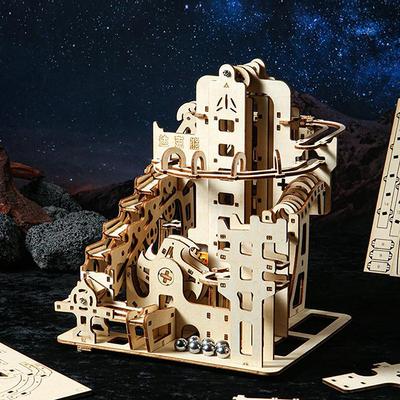 1 Набор Конструктор Мраморный Трек 3D Деревянные Пазлы Электрическая Катапульта Трековое Устройство Механическая Модель Научный Лабиринт Сборка Подарок Для Детей