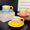 Small Fresh Starry Sky Cup and Saucer Ceramic Coffee Cup Office Girl Heart Bow Afternoon Tea Cup and Saucer Souvenir