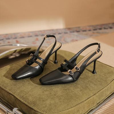 79905 [овчина] квадратный носок высокий каблук женские тонкие каблуки 2025 новая сумка пустой слово с сандалиями