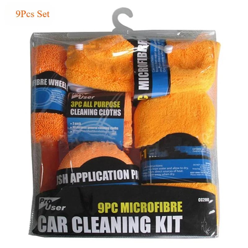 9pcs Set Wash Gloves Brush Sponge Mat Towels Mop Polisher Pads Duster Cloth Motorcycle Washer Car Seat Wheel Door Tire Cleaning
