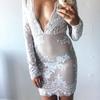 Women's Sexy Deep V Sequins Long Sleeve Dresses