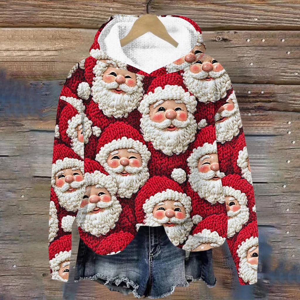 Женская мода повседневная вязанная кофта с длинным рукавом и рождественским принтом