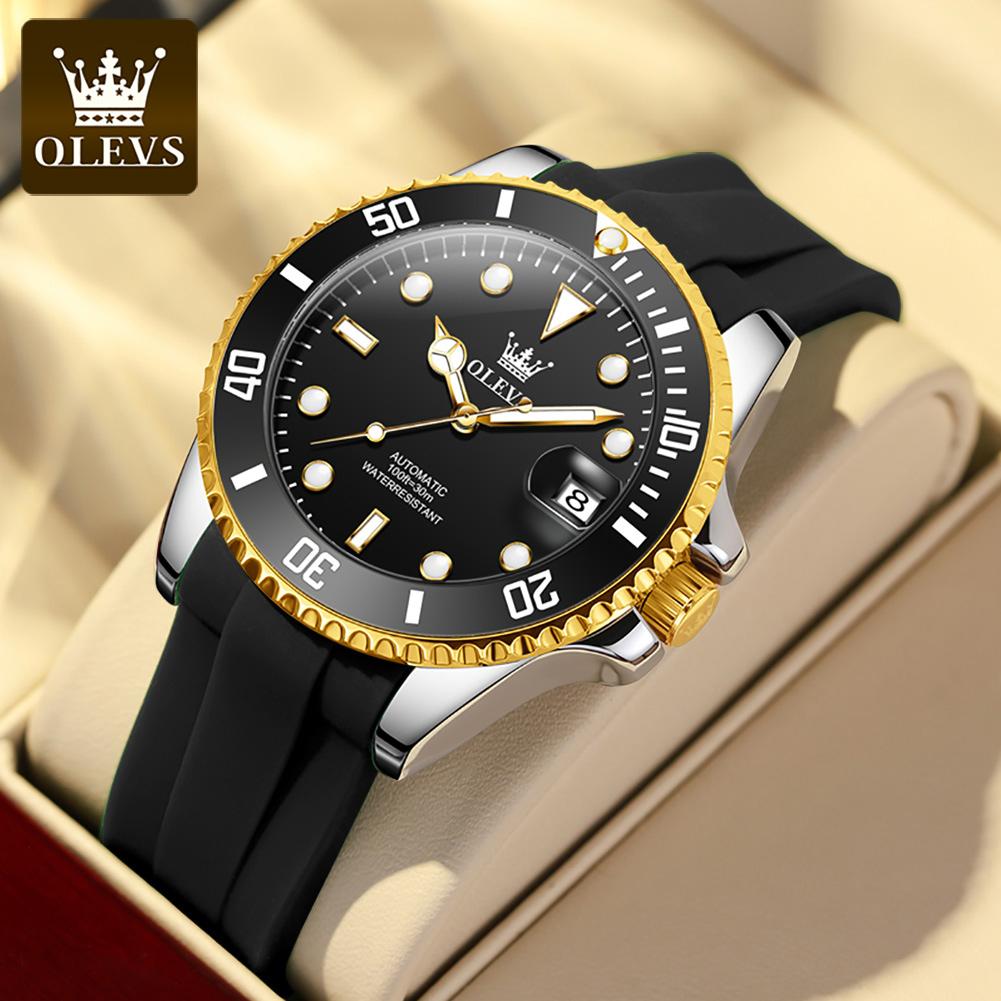 OLEVS 6650 Mechancial Watch for Men Luxury Top Brand Original Automatic Men's Watches Silicone Strap Waterproof Date Man Watch