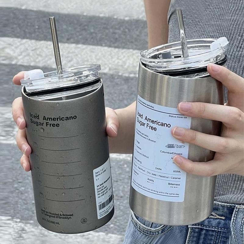 Niche Stainless Steel Travel Coffee Cup with Straw - Fashionable and Practical for Office Use