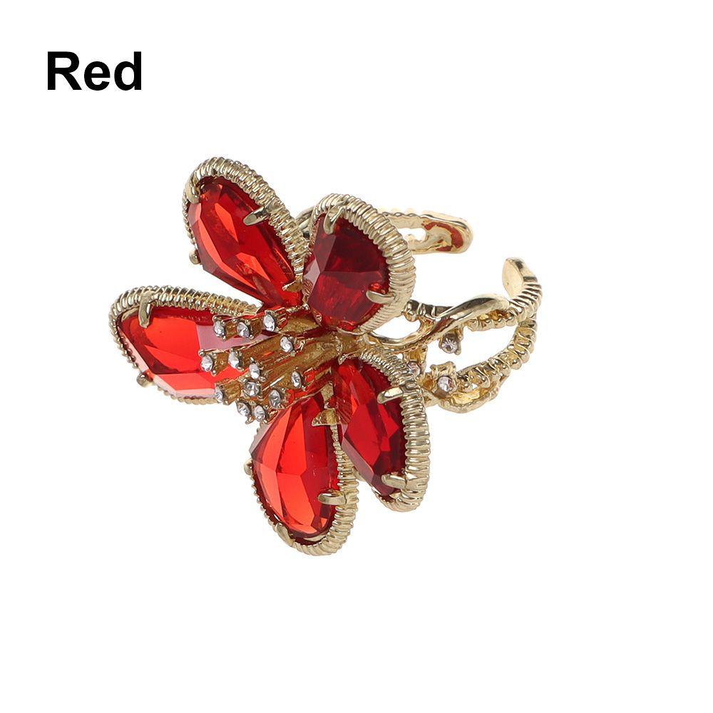 Shine Luxury Single Rhinestone Flower Big Flower Crystal Ring Open Adjustable Fairy Ring
