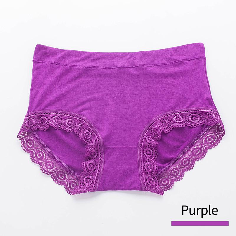 Mid-High Waist Cotton Crotch Lace Breathable Tummy Large Size Women's Triangle Pants