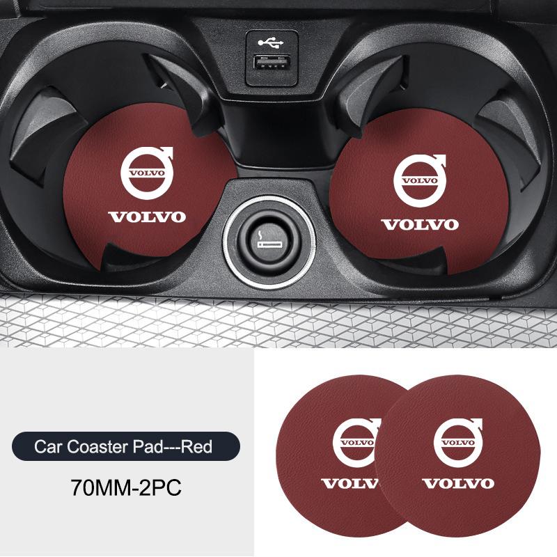 2pcs Car Leather Auto Water Cup Slot Non-Slip Mat Accessories For Volvo EX90 V60 V40 XC90 S60 XC60 V50 V70 S90 XC40 S80 V90 EX30