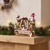 Christmas Tabletop Ornaments 2D Wooden Castle Ornament, Santa Scene Bookshelf Decoration Decorative Holiday Signs with Stand, Festive Gift for