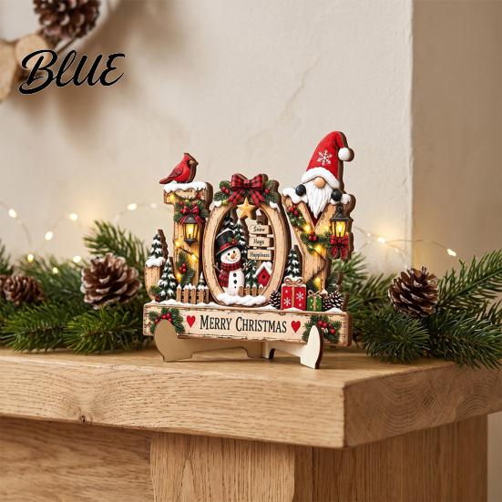 Christmas Tabletop Ornaments 2D Wooden Castle Ornament, Santa Scene Bookshelf Decoration Decorative Holiday Signs with Stand, Festive Gift for
