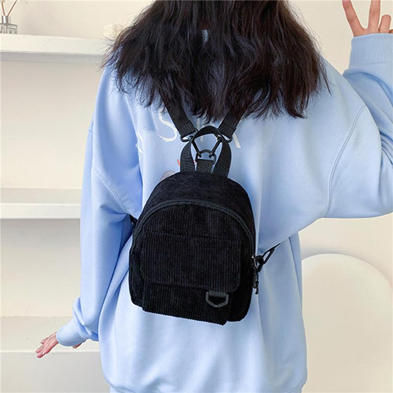 Women Fashion Travel Small Daypacks Lightweight Simple Corduroy Double Shoulder Bag School Backpacks