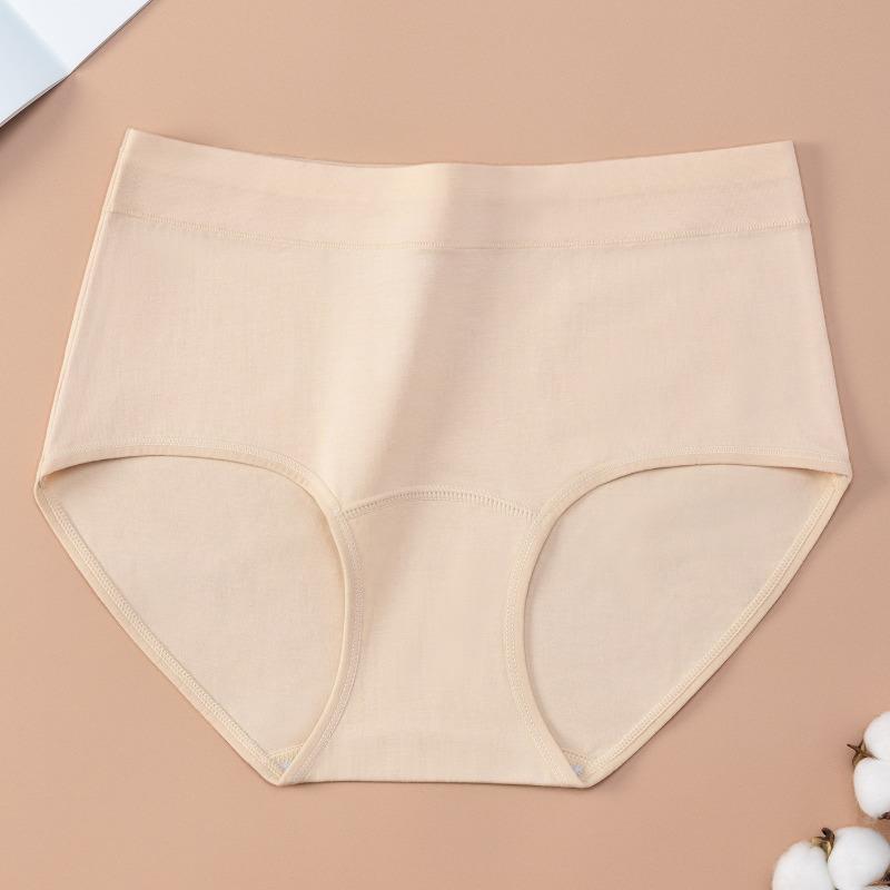 Plus Size Women Solid Cotton Mid Waist Breathable Tummy Control Briefs Underwear