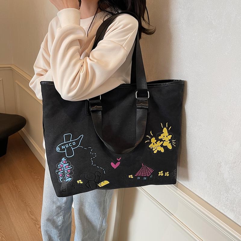 Легкая сумка через плечо с принтом, женская сумка-тоут большой вместимости, студенческая сумка для путешествий, холщовая сумка