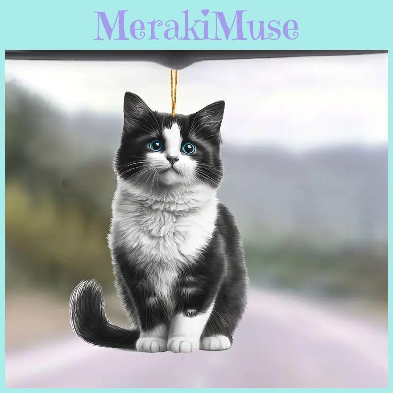 Милое мультяшное акриловое подвесное украшение в виде черного кота для стильного декора салона автомобиля