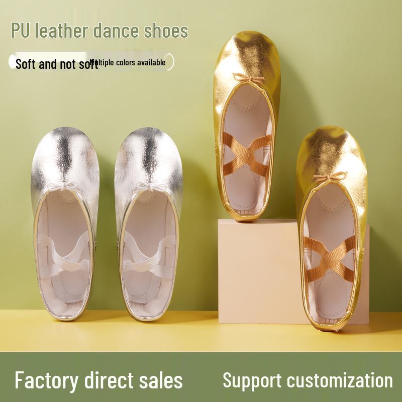 Children's Soft Sole PU Leather Dance Shoes, Women's Gold/Silver Yoga Ballet Shoes