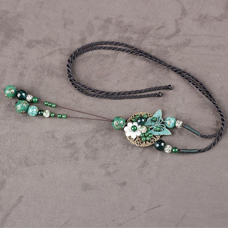 Женское Подвесное Ожерелье Ретро Этнический Стиль Длинное Нефритовое Ожерелье Цепочка для Свитера Акриловые Аксессуары Ювелирный Подарок KTJ