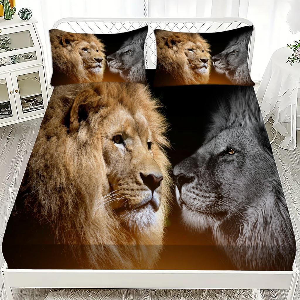 Africa Lion 3D Personalized Fitted Sheet Set- Queen Size King Size Including At Least One Pillowcase For Kids Adults