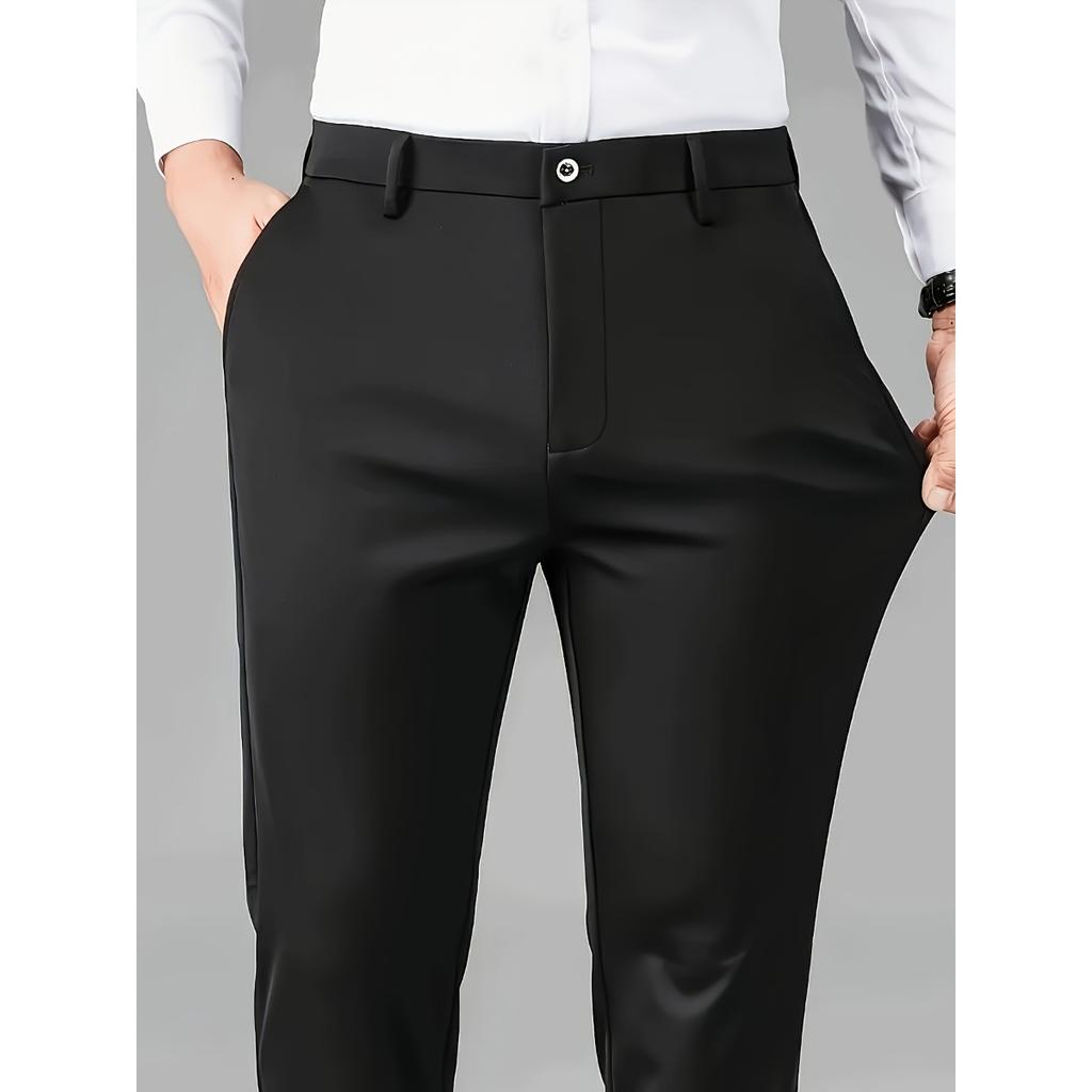 Мужские легкие брюки в стиле business casual - Однотонные офисные брюки средней посадки, застежка на пуговицы, универсальная профессиональная одежда, минималистичный дизайн