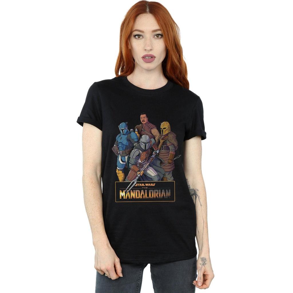 Star Wars Womens/Ladies The Mandalorian Character Collage Cotton Boyfriend T-Shirt