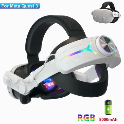 Ремешок на голову с аккумулятором для гарнитуры Meta Quest 3/Quest 3S VR, встроенные аккумуляторы емкостью 8000 мАч, аксессуары для ремня RGB Elite