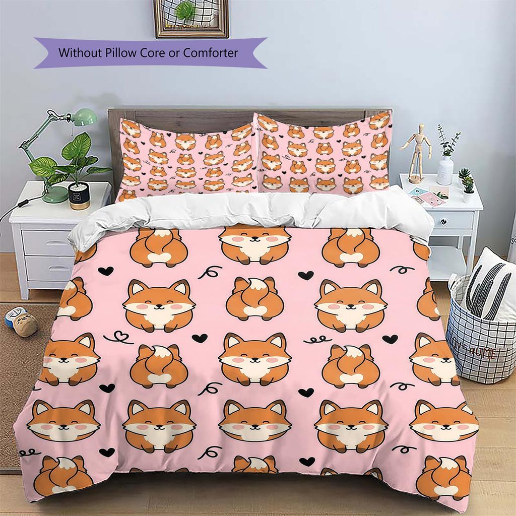 Pink Cartoon Art Pattern Bedding,Quilt Set Quilt Cover Pillowcase Home Birthday Gift (1 * duvet cover + 2 * pillowcase, without core)