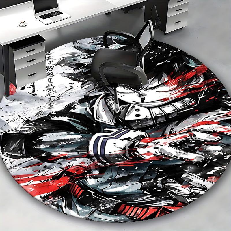 1pc Anime Cartoon Design Round Carpet  Office Chair Mat, NonSlip Rug for Home Decor