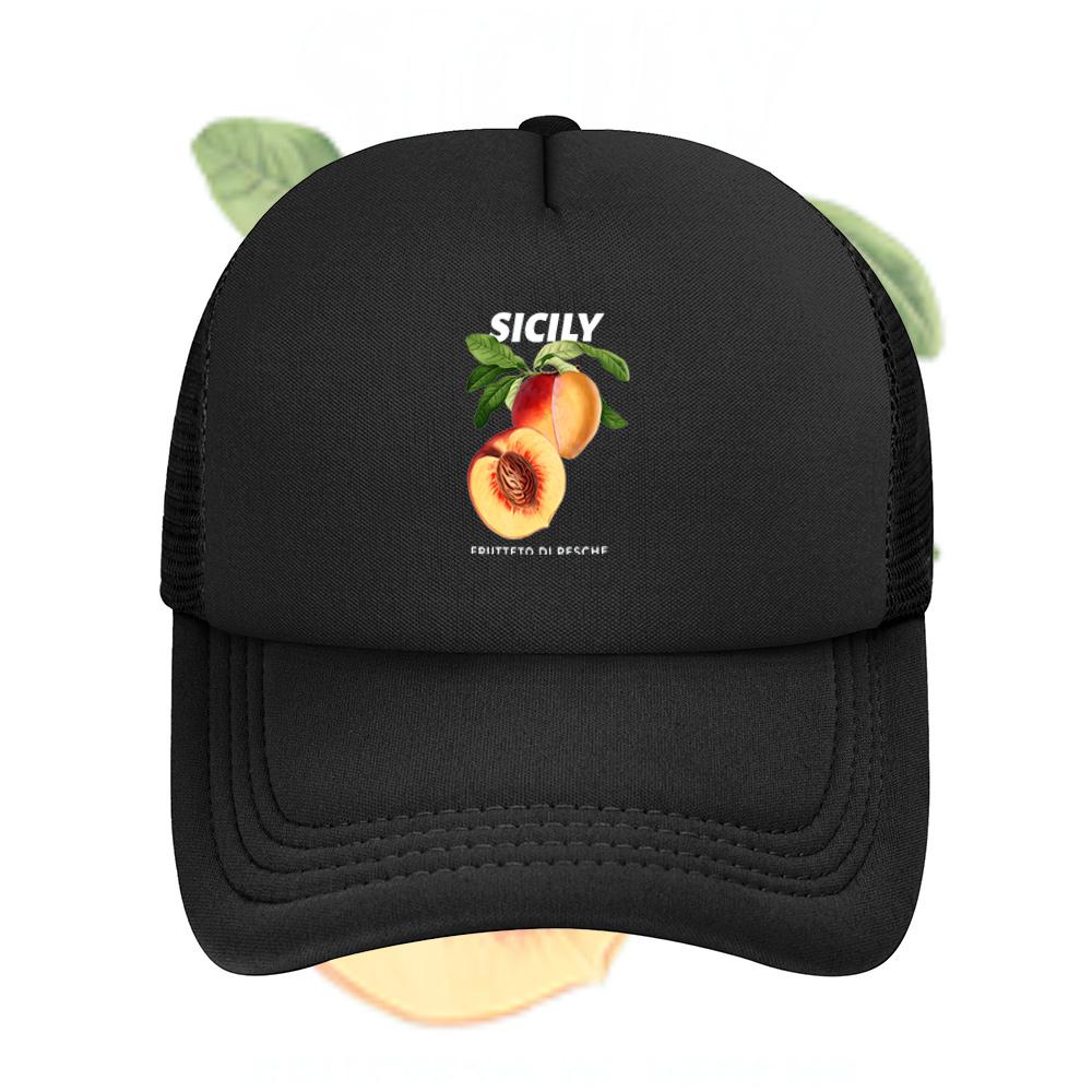 Peach fruit leaf black background Sicily Baseball Cap Anime Graphic Hats Adult Unisex Women Sports Outdoor