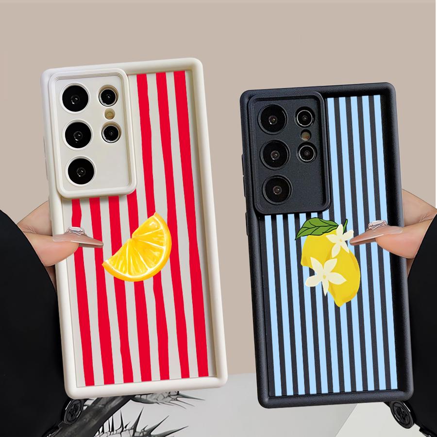 Чехол с лимонным узором в полоску для Samsung Galaxy S26 Ultra S22 S25 S23 FE S21 S24Ultra S25 Edge S24 Plus S20FE