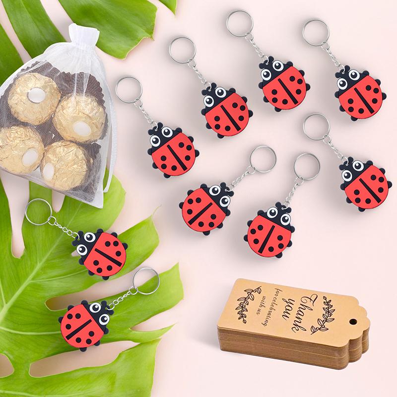 20 Наборов Сувениров для Вечеринки Божьей Коровки включают 20 Брелоков, 20 Бирок «Спасибо» и 20 Подарочных Пакетов для Любителя Божьих Коровок, Моя Вечеринка в Тематике Божьей Коровки