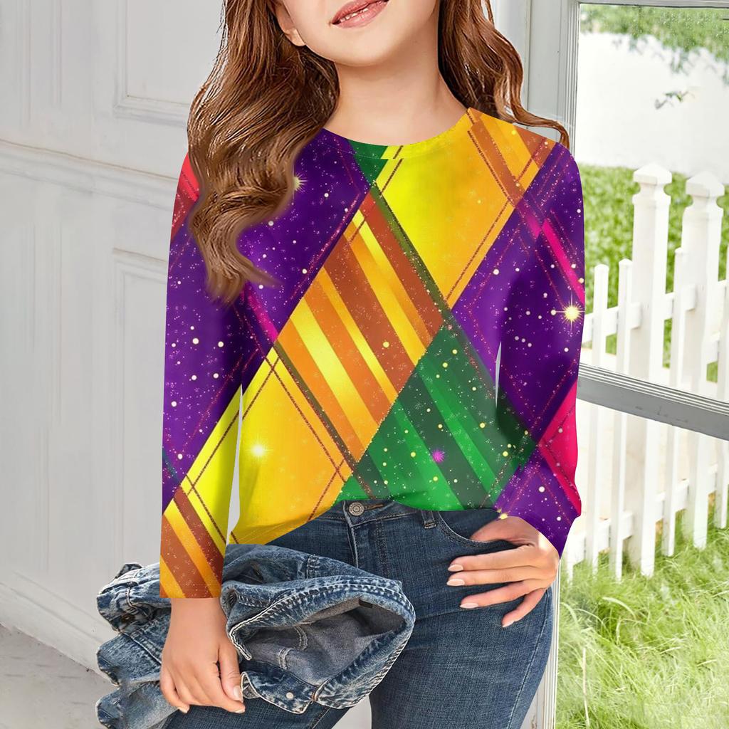 Футболки с длинным рукавом для девочек, детские осенние топы, с круглым вырезом, с принтом, базовые футболки