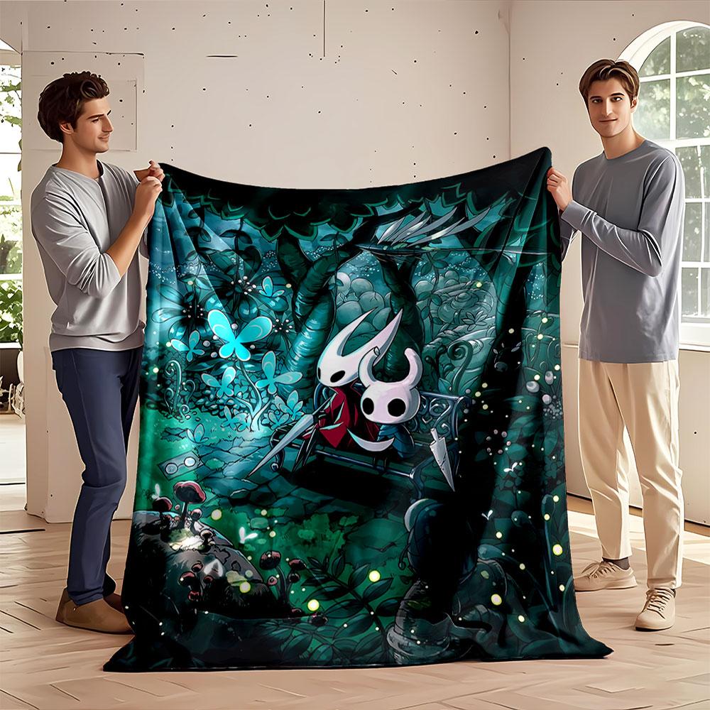 Two horned characters sit on a bench in a glowing, enchanted forest. for all seasons blanket lunch break throw gift