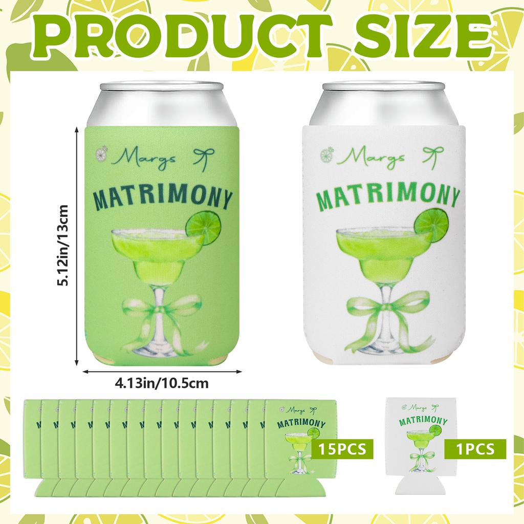 16 Pcs Margarita Party Beer Can Sleeves 12Oz Bachelorette Can Coolers With Lime Print Bulk Margs And Matrimony Beer Cup Holders