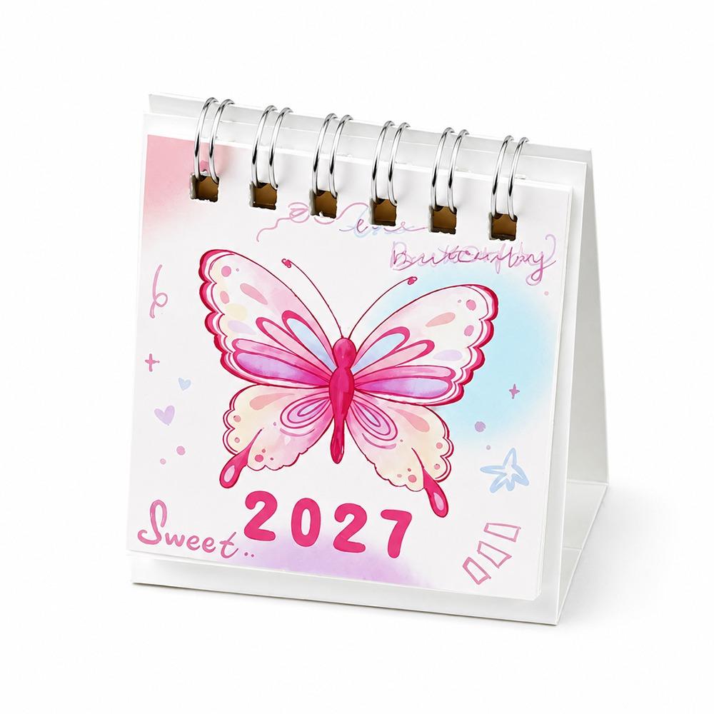 Butterfly Pattern Flip Calendar Portable Desktop Planner 2027 Desk Calendar Daily Planning