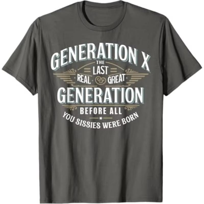 2026 Mens Oversized T Shirt Generation X Vintage Letter Graphic Print Short Sleeve Cotton Casual Unisex Tee