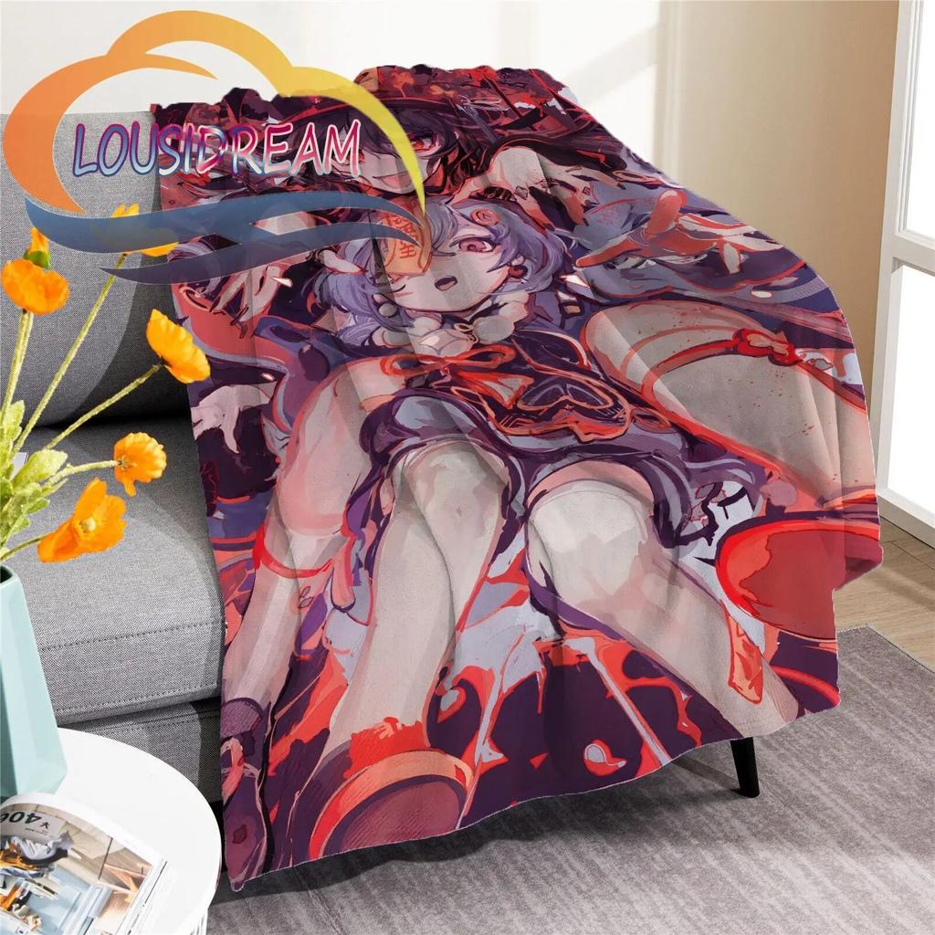 Adventure Game Genshin Impact Cartoon Flannel Blanket Cozy Bed  Lightweight Soft Throw  Sofa Quilt for All Seasons