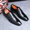 Fashion Men's Business Leather Shoes Square Toe Lace-up Mens Dress Office Oxfords Shoe Men Fashion Wedding Party Flats 11 Colors