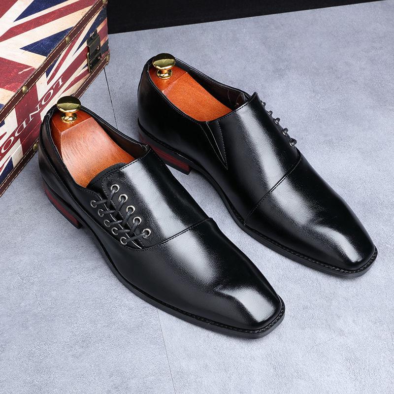 Fashion Men's Business Leather Shoes Square Toe Lace-up Mens Dress Office Oxfords Shoe Men Fashion Wedding Party Flats 11 Colors