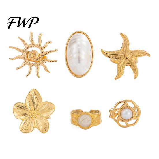 Vintage Ring Set 6Pcs/Set Finger Set, Ocean Style Adjustable with Imitation Music Festival Accessories Pearl And Shell Texture, Bohemian Stackable