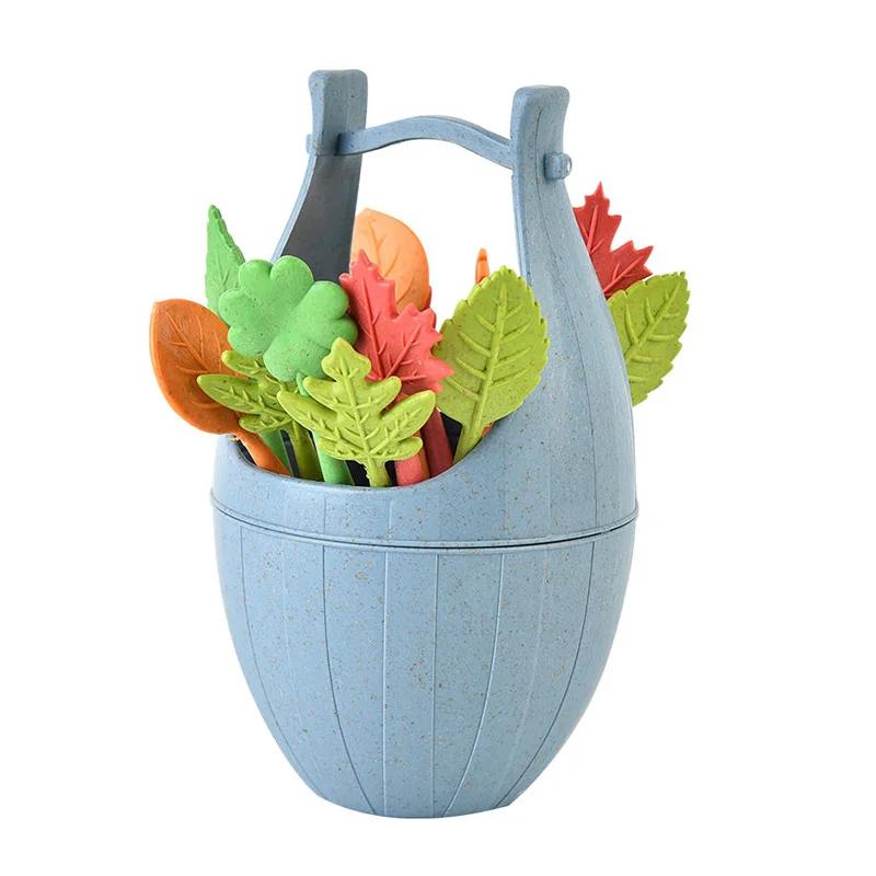 Набор биоразлагаемых вилок для фруктов, 16 шт., из пшеничной соломы, в форме листьев, десертные вилки, для салата, овощей, для барбекю, вечеринки, коктейльные вилки, шпажки, декор стола