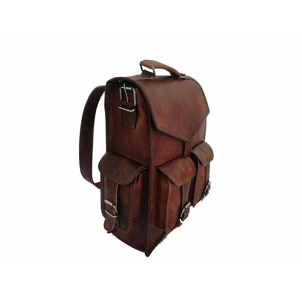 Leather Bag Goat Backpack Laptop Vintage Rucksack Genuine Brown Travel Men New