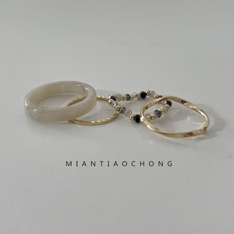 Набор красочных ретро японско-корейских колец с бусинами из смолы и ацетата в виде волны