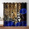 Leopard Flower Window Curtain Living Room Tiger Block Out Curtains For Bedroom Dorm Wild Lion Rose Aesthetic Home Decor 2 Panels