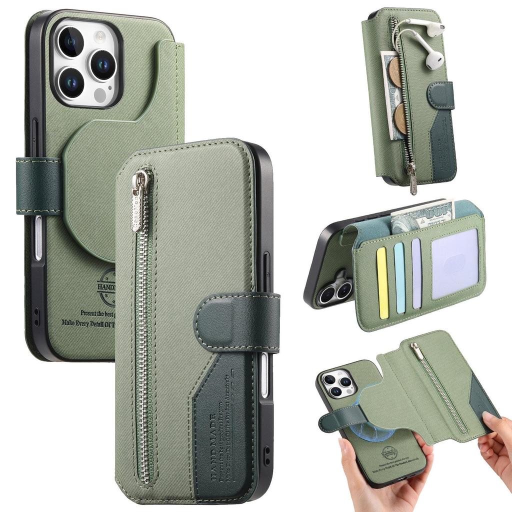 2 в 1 Съемный кожаный кошелек на молнии Чехол-книжка для iPhone 16 Pro Max 15 14 13 12 11 16E 16Plus Роскошная обложка-книжка с подставкой и RFID-защитой