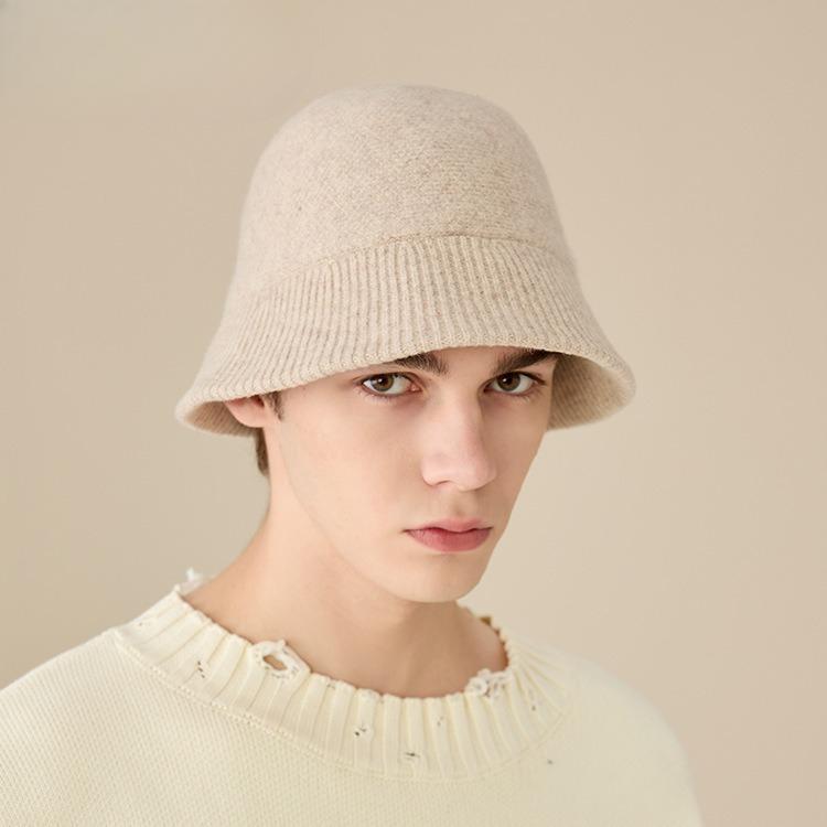 Wool Fisherman Hat Men's Autumn and Winter New Versatile Warm Woolen Hat Bucket Hat Showing Face Small Knitted Basin Hat