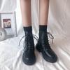 Woman Lace Autumn Boots Womens Ladies Chunky Wedge Platform Black Patent Leather Ankle Boots Punk Goth New Arrival 2024
