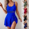 Women One-Piece Swimsuit U-Neck Sleeveless Mesh Stitching High Waist Monokini with Knotted