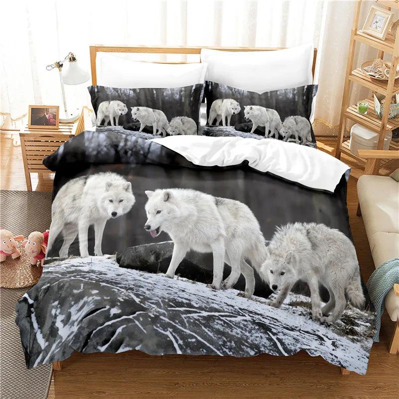Snowy Wolf Beautiful White Fox 3D Print Bedding Set Cozy Duvet Cover King Queen Twin Size Birthday Gift Boy Adult Bedroom Decor