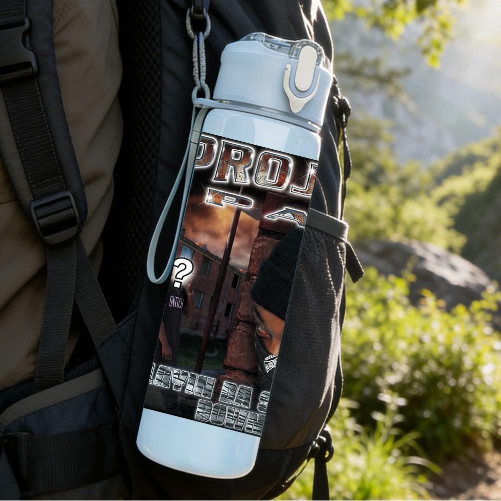 1PC Black Band Album 750ml sports water bottle leakproof straw lid outdoor office home