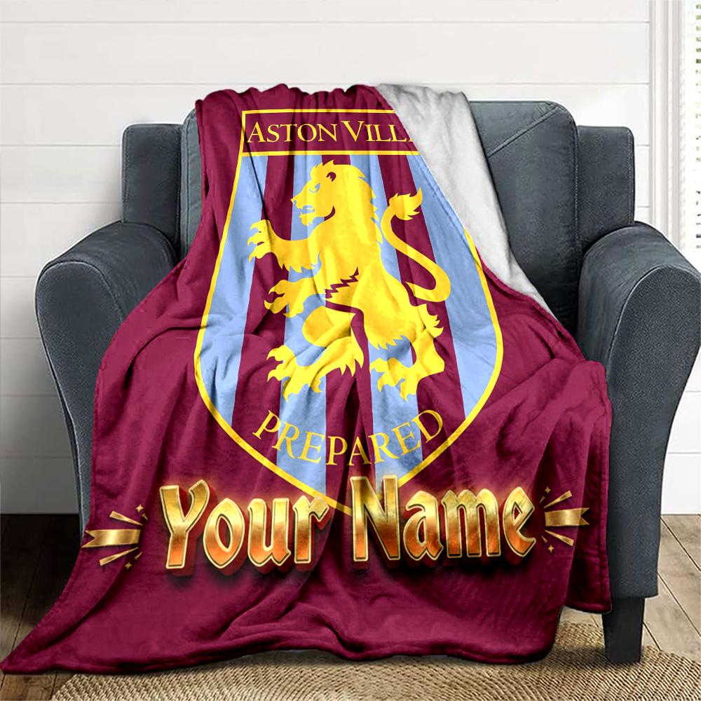 1 шт. Персонализированное одеяло Aston Villa с именем, Подарок, для мужчин и женщин, Мягкое одеяло, Хорошо подходит для дивана-кровати, дивана, путешествий, Легкое фланелевое одеяло