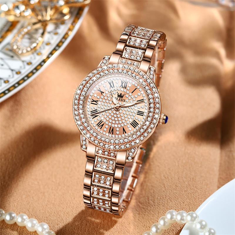 OLEVS Top Brand Luxury Elegant Rose Gold Wristwatches Fashion Watches For Women Diamonds Watch Reloj Mujer